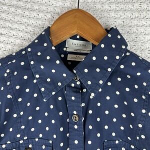 Van Heusen Women's Classic Fit Blue Polka Dot Button Down Shirt Size Small